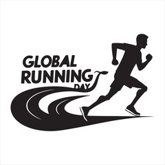 Global Running Day Vector Illustration,Running Athlete Minimalist Design,Inclusive Runner with Prosthetic Legs,Sports and Fitness Running Concept,Dynamic Runner Silhouette Art