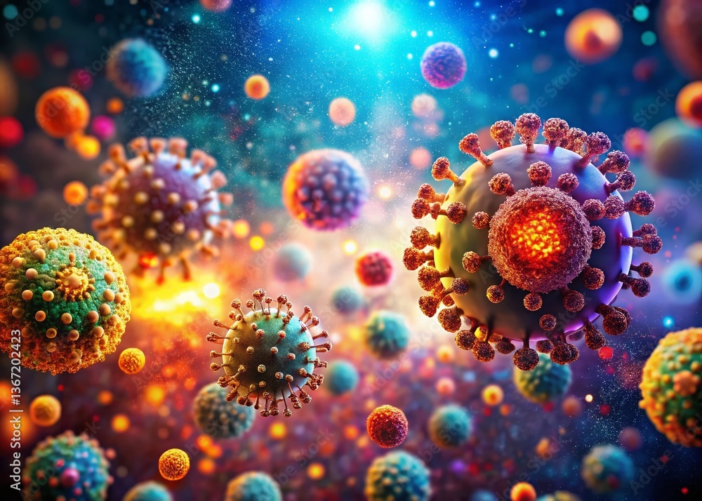 Aufkleber 4k abstract viral dust particles background with bokeh effect - microscopic cell structure