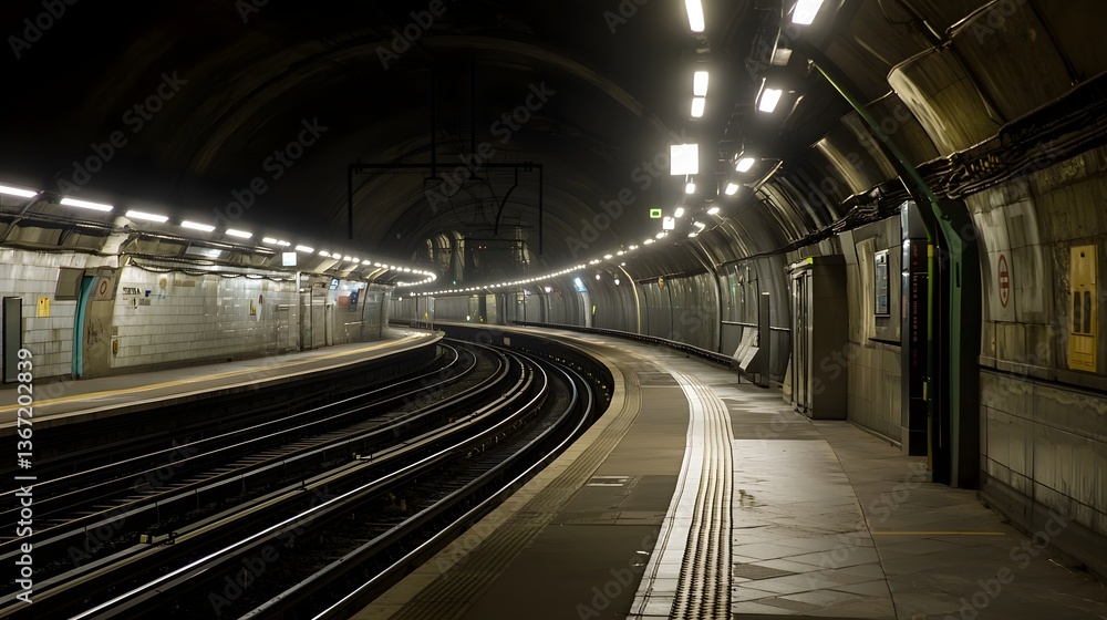 Aufkleber serene underground railway tunnel illuminated by soft white led lights creating a futuristic and mod