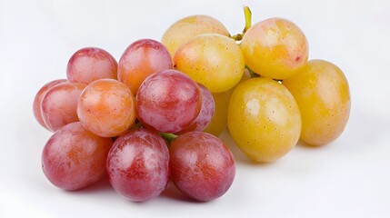 Clusters of Fresh Red and Yellow Grapes Displayed on a Clean White Background