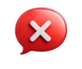 Obraz premium 3D red speech bubble with white X icon on transparent background, PNG