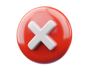 Obraz premium 3D red speech bubble with white X icon on transparent background, PNG