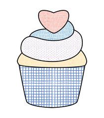 Festive vanilla cupcake for a birthday or small celebration. Kantha Motif or Kantha Embroidery or Traditional Embroidery Style Cupcake.  