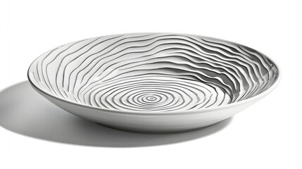 Minimalist Ceramic Bowl with Abstract Linear Design Showcasing Waves and Curves in White