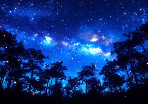 A beautiful starry night sky above forest silhouettes - Powered by Adobe