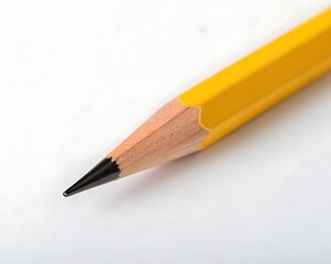 Yellow sharpened pencil on white surface 