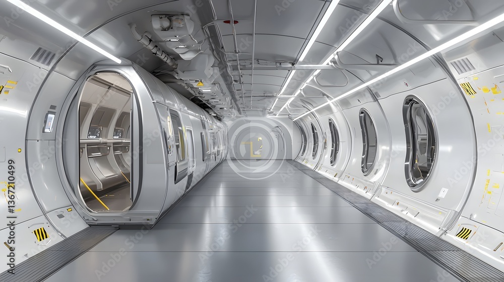 Aufkleber sleek and futuristic metallic hyperloop tunnel featuring high speed transportation pods for efficien