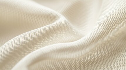 Close-Up Texture of Soft Light Beige Fabric with Delicate Weave Pattern for Background and Textile Design Use