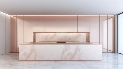 Modern kitchen features an elegant countertop and cabinetry design