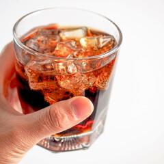 Cola with Ice Cubes on a White Background | Refreshing Cola Drink.