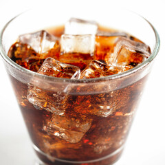 Cola with Ice Cubes on a White Background | Refreshing Cola Drink.