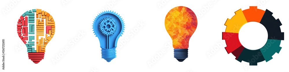 Poster conceptual showcasing various visual elements representing the creative process problem solving and 