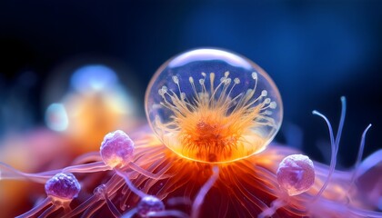 Obraz premium Close up view of a tiny, jellyfish-like parasite, Henneguya salminicola.