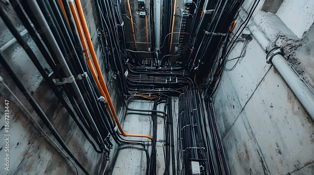 Aufkleber meticulously organized electrical wiring system in a modern office ceiling with coordinated cables c