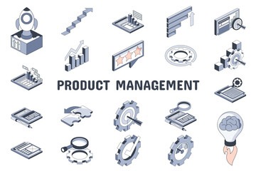 Fototapeta premium Product Management Lineal Color Vector Illustration Icon Sticker Set Design Materials