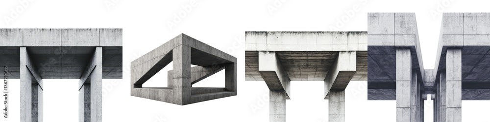 Poster a series of striking geometric concrete structures showcasing the intersection of modern architectur