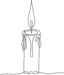 A single candle with a flickering flame one line art vector