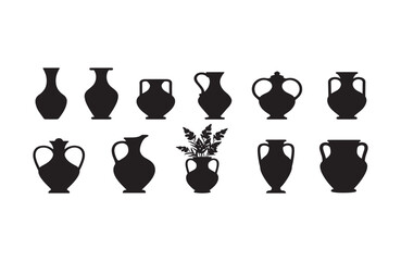 Amphora Vase Icons Collection Ancient Clay Jugs