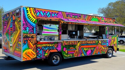 Obraz premium Colorful Mobile Food Truck Parked Outdoors