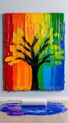 Colorful Tree, Paint Spill, Wall Art