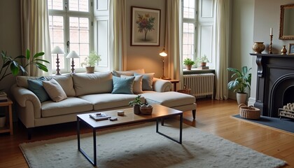 Cozy living room with plants and natural light  