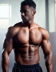 Fototapeta premium A handsome man with dark hair, muscular body in a gym