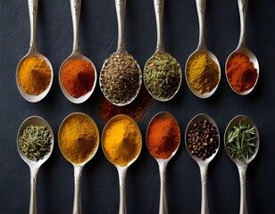 Aromatic Spices in Elegant Silver Spoons
