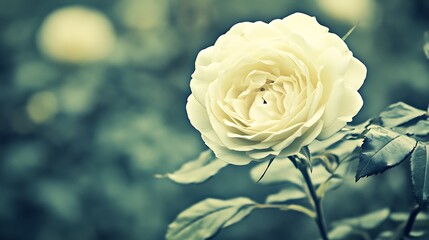 Obraz premium A single creamy white rose blooming beautifully in a garden setting