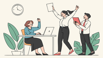Celebrating Business Success and Team Achievement in Modern Office with Graphs and Charts – Diverse Professionals Dancing and High-Fiving in Creative Workplace Environment