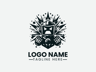 Angry Robot Vector Logo Design, Aggressive Robot Logo 