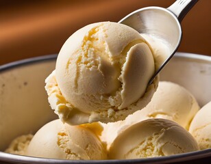 Melting Vanilla Ice Cream Dropping from Spoon &ndash; Sweet Treat