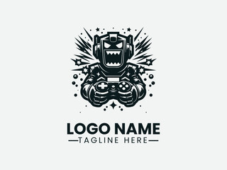 Angry Robot Vector Logo Design, Aggressive Robot Logo 