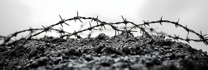Barbed Wire Entanglement on Weathered Ground