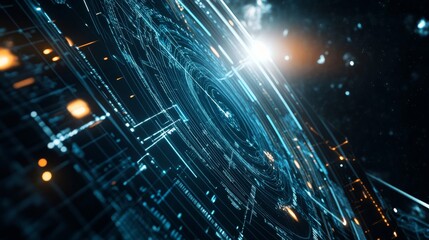 An AI powered space exploration system, analyzing real-time data from space missions and optimizing spacecraft navigation for interplanetary travel, glowing space interface