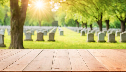 View of a cemetery with tombstones surrounded by green meadow.