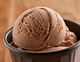 Close-Up of Creamy Chocolate Ice Cream in a Black Bowl
