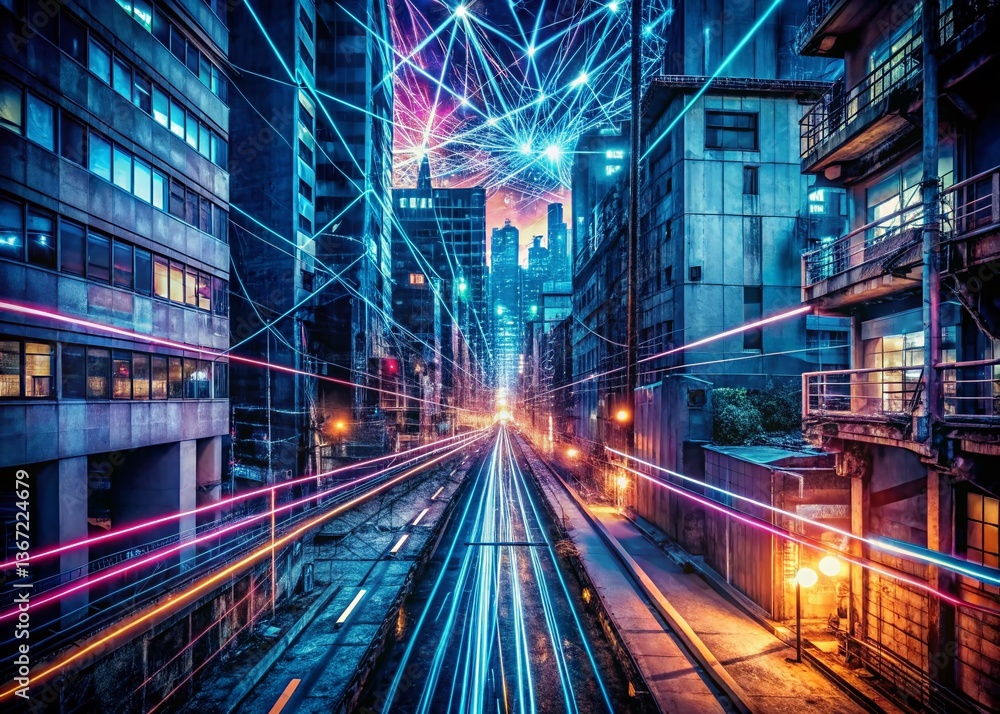 Poster abstract high-speed data transfer: urban exploration cyberpunk tech background