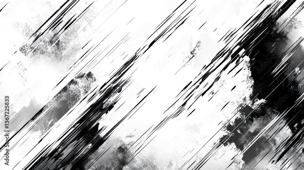 Poster abstract monochrome motion: dynamic lines and textured gradients illustration