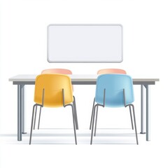 Empty meeting room table with chairs and whiteboard