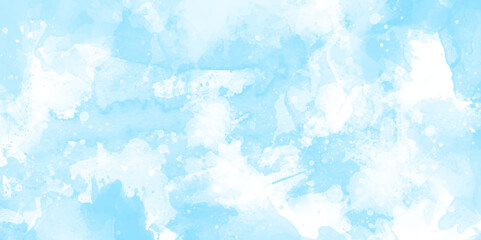 Abstract cloudy blue watercolor with bokeh, beautiful blue watercolor background with glitter particles, light blue bokeh background for wallpaper, invitation, cover and design.	