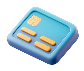 3d icon, blue credit card icon, cartoon style, white background, png