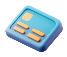 3d icon, blue credit card icon, cartoon style, white background, png
