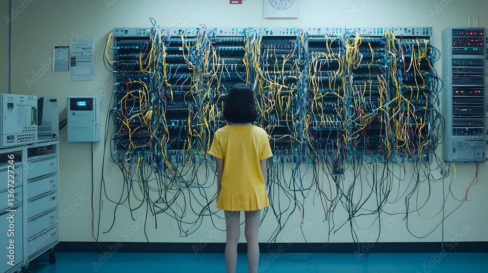 Poster meticulously arranged server rack with orderly fiber optic cables showcasing optimized data center i