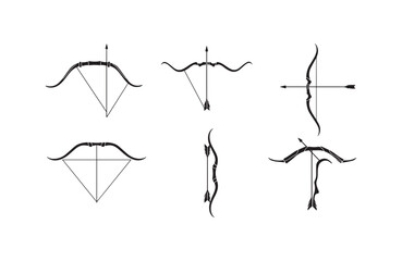 Archery equipment silhouette bundle featuring multiple types of bows and arrows from traditional to fantasy themed combat styles