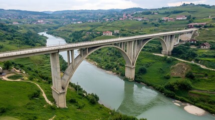 Obraz premium Futuristic bridge design with advanced integrated electrical wiring and systems for advanced lighting traffic management and other smart city technologies