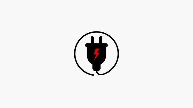 Electric plug icon, electricity power supply cable icon animation. Alpha channel, transparent background. 4K resolution phone charger, smart phone mobil charge