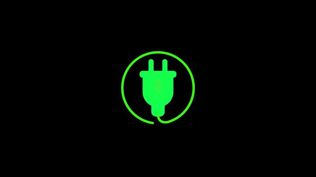 Electric plug icon, electricity power supply cable icon animation. Alpha channel, transparent background. 4K resolution phone charger, smart phone mobil charge