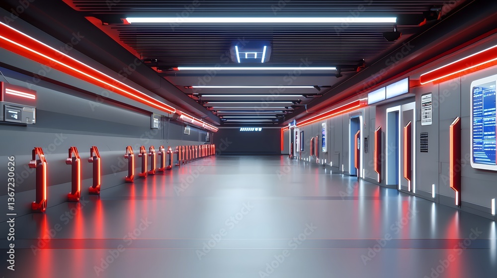 Aufkleber a captivating vision of a futuristic shopping mall featuring advanced lighting and power control sys