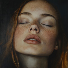 Portrait of a young woman with a black mask, smiling and looking at the camera with a close-up of her face, showcasing her eyes, lips, and expression