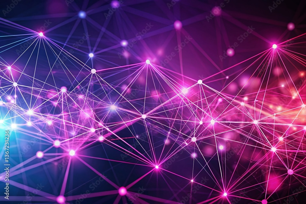 Aufkleber abstract pink plexus network: moving dots & lines digital technology background